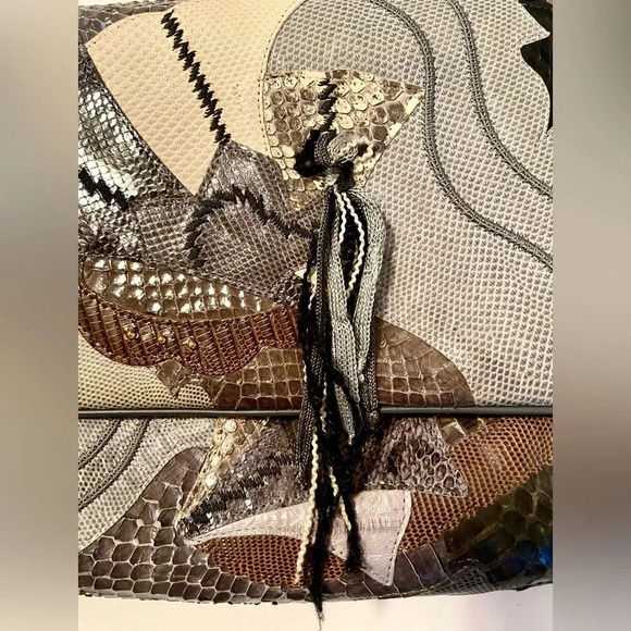 Vintage Carlo Fiori of Italy Purse Shoulder / Clutch Grays/Browns Reptile Skin - Picture 3 of 11
